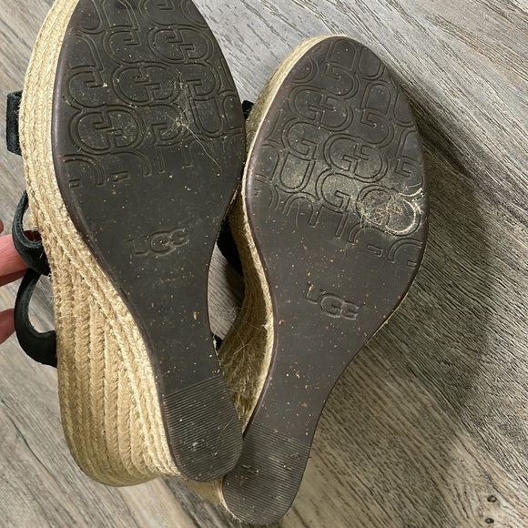 UGG Women’s Tawnie Black Suede Espadrille Platform Wedge Sandal, size 9 - Picture 6 of 9